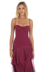 Long Ruffle Maxi Dress in Plum