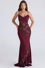 Plum Hand Beaded Embellished Satin Maxi Gown - Limited Edition